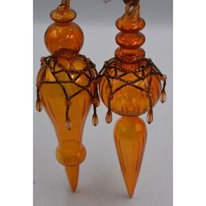 2-Iridescent Finial Mouth Blown Glass TEAR DROP Christmas Holiday Tree ORNAMENT